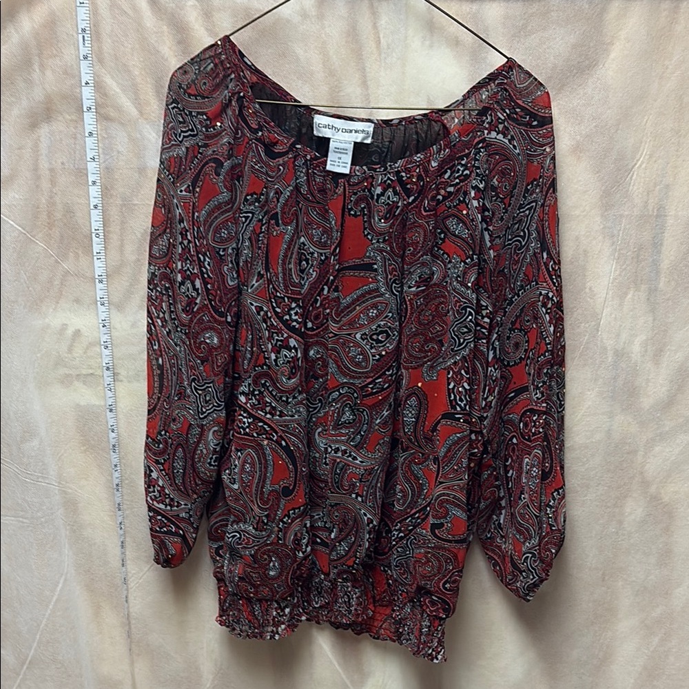 Cathy Daniels Black and Red Relaxed Pleated Blouse
